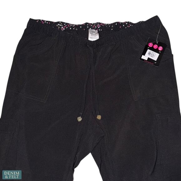 HeartSoul Love Always Black Scrub Pants XL Low Rise Stretch Drawstring Workwear - Picture 7 of 14